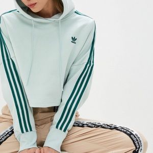 adidas 3 Stripe Vapour Green Crop Hoodie